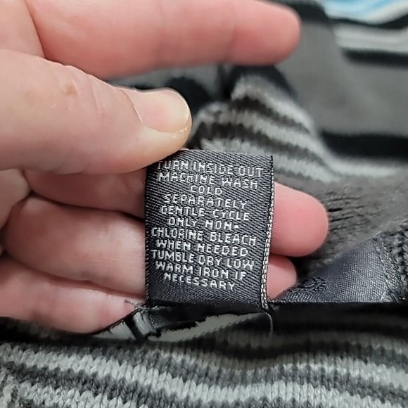 Retrofit Men's Knit Hoodie Hooded Sweater Size Large Gray Blue Striped FLAWED - Picture 12 of 13